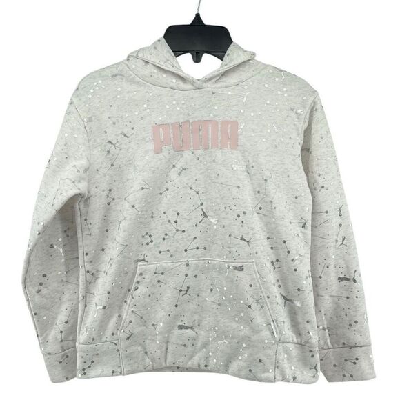 PUMA Girl’s Pink & Silver Logo Pullover Hoodie – Size Medium (8/10) - Picture 1 of 17